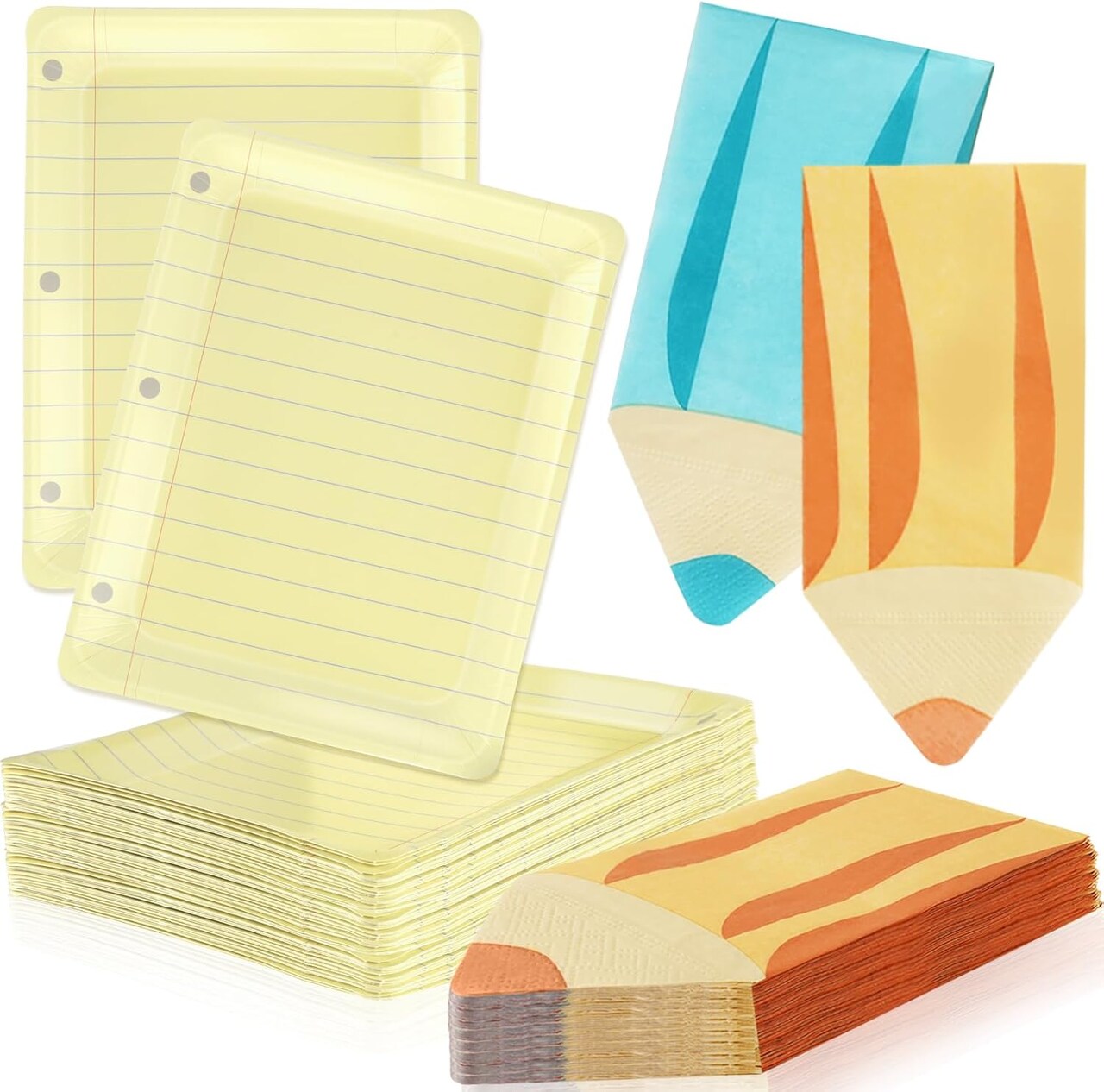 50Pcs Back to School Notebook Plates with Pencil & Napkins (Yellow Book)